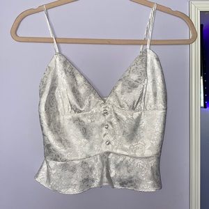 White Satin Floral Print Tank Top